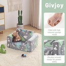 Toddler Chair Kids Couch, 2-in-1 Toddler Soft Sherpa Couch Fold Out Armchair with Removable Cover, Convertible Reading Chair Toddler Sofa for Kids, Glow in The Dark Plush Grey Dinosaur by CozyNest Decor