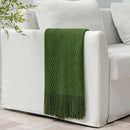 MIULEE Olive Green Knitted Throw Blanket for Couch Boho Textured Cozy Woven Blanket with Tassels for Sofa Chair Bed Living Room Spring Acrylic Wave Pattern 50"x60" by CozyNest Decor