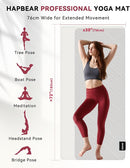HAPBEAR Large Yoga Mat 72"x30" - 5mm Thick PU Top & Rubber Bottom - Non-Slip Wide Exercise Mat with Dual Layers - High Shock Absorption for Professional Yogis & Home Workouts - Bonus Oxford Bag Included by TinyTreasures Baby Boutique
