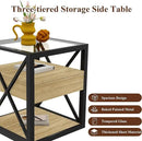 Farmhouse End Table, Modern Side Table with Drawer&3-Tier Storage Shelf, Square Rustic Nightstand, Accent Tea Table, for Bedroom Office Living Room, Brown, Natural Wood, Glass, Metal by CozyNest Decor