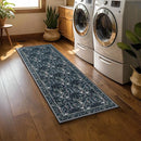 Joydeco Floral Washable Runner Rug for Kitchen, Forest Hallway Rug Runner 2x6 Non Slip, Boho Botanical Ultra-Thin Soft Indoor Floor Throw Carpet for Bathroom Entryway Foyer, Blue-Black by TinyTreasures Baby Boutique