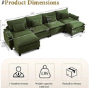 URRED Modular Sectional Sofa Comfy Cloud Couch, Modern Corduroy Sofa Sleeper Deep Seat Couches with Ottoman/Pillows for Living Room (Green, 154'' - U Shape) by CozyNest Decor