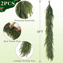 5FT Christmas Norfolk Pine Garland -2PCS, Artificial Pine Needles Garlands Faux Greenery Fake Garland for Holiday Fireplace,Table,Window,Stairs,Mante,Indoor Outdoor Decor by CozyNest Decor