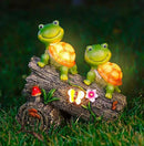 Garden Turtle Figurines Outdoor Decorations, Solar Powered Sweet Frog Face Turtles Resin Statue with 4 LED Lights, Garden Art Spring Fall Winter Christmas Decor for Patio Lawn Yard by CozyNest Decor