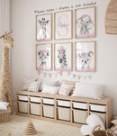 Personalized Safari Animals for Baby Girls Nursery Bedroom Unframed Set of 6 Poster Prints, Personalized Name Pink Purple Flowers Wall Art Decor New Baby Gift Present, Elephant Giraffe Panda Zebra Lion (8x10) by TinyTreasures Baby Boutique