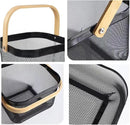 Metal Mesh Steel Basket, Storage Organizer Basket Multi-functional Hanging Kitchen Baskets Fruit Basket Bin with Bamboo Handle for Kitchen Bathroom Picnic Shopping Decor Cabinet Home, Black by GreenHaven Gardens