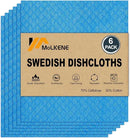 Swedish Dishcloths for Kitchen | 6 Pack Absorbent Cellulose Sponge Cloths Washable | Non-Scratch Reusable Paper Towels Quick Drying Cleaning Cloths - Blue