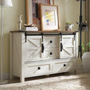 T4TREAM Farmhouse Dresser for Bedroom w/4 Drawers & Sliding Barn Doors, 48'' Wide Chest of Drawers, Rustic Dresser TV Stand w/Shelf, Organizer for Bedroom, Living Room, Entryway, Antique White by TinyTreasures Baby Boutique