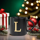 COLLECTIVE HOME - Monogram Ceramic Mugs, 15 oz Golden Initial Black Coffee Cups, Elegant Alphabet Tea Mugs, Elegant Personalized Mug with Gift Box, Unique Mug with Double Side Capital Lette (L) by CozyNest Decor