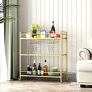 Glass Gold Bar Carts for Home with Hanging Wine Rack - Home Bar Serving Cart with 3 Mirrored Shelves, Kitchen Bar Carts, Wine Cart for Entertaining, Club Party. by CozyNest Decor