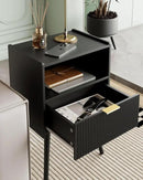 Nightstand,Modern Bedside Table with Storage Drawer and Open Wood Shelf, Accent Night Stand with Solid Wood Legs for Living Room, Bedroom and Small Spaces,Easy Assembly (Black) by CozyNest Decor