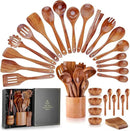Zulay Kitchen 30-Piece Teak Wooden Utensils - Natural Teak Cooking Utensils with Premium Gift Box - Non-Stick Wooden Spoons - Kitchen Gift Set - Comfortable Grip by CozyNest Decor