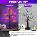[Timer] 2 Pack 24 Inch Black Halloween Tree with Orange Purple Lights, USB/Battery Operated Light Up Halloween Table Decorations, Spooky Halloween Decorations Indoor Home Mantle Room Party Decor by CozyNest Decor