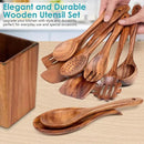 Wooden Spoons for Cooking, Acacia Wood Cooking Utensils Set – 11 Piece Wooden Kitchen Tools with Holder, Spoon Rest, Nonstick Cookware Safe by HOWHONG by CozyNest Decor