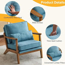 Karl home Accent Chair Wide Armrest Mid-Century Lounge Chair Linen Fabric Armchair with Lumbar Pillow & Solid Wood Frame for Living Room, Bedroom, Balcony, Cyan-Blue by CozyNest Decor