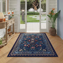 Bedroom Rug 3x5 Rug Washable Area Rug Non Slip Low Pile Vintage Floral Botanical Small Carpet for Bedroom, Bedside, Kitchen, Entryway, Kids Room, Office, Blue by TinyTreasures Baby Boutique