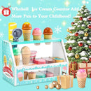 WHOHOLL Wooden Ice Cream Counter Playset for Toddler Girl Toys, Play Store Pretend Toy Food Play Kitchen Accessories with Fake Money & Coin, Gifts for 3+ Year Old Kids (Green) by TinyTreasures Baby Boutique