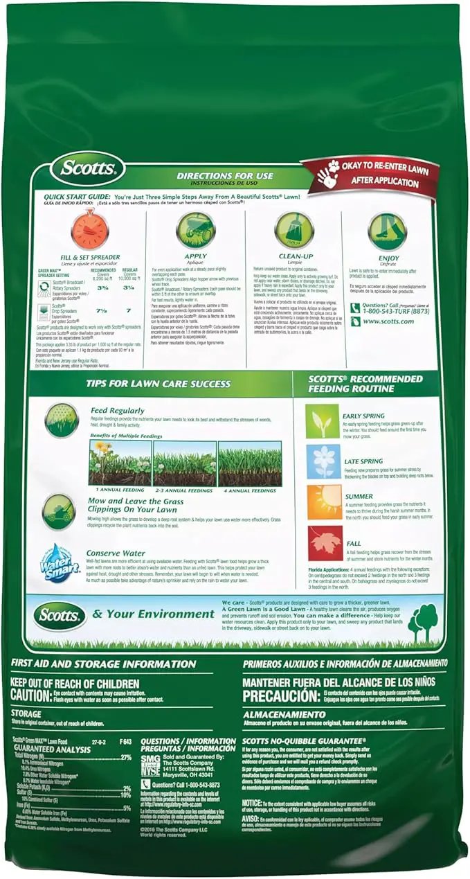 Scotts Green Max Lawn Food, Lawn Fertilizer Plus Iron Supplement for Greener Grass, 10,000 sq. ft., 33.33 lbs., photo 5 of 16