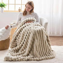 NEWCOSPLAY Faux Fur Throw Blanket Linen 3D Ribbed Plush Thick Warm Blanket for Couch Sofa Bed 850GSM (Linen Ribbed, Throw(50"x60")) by CozyNest Decor