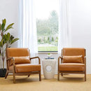 Glitzhome 2 Set Mid Century Yellowish Brown Accent Armchair, Single Reading Armchair PU Leather Lounge Chair with Walnut Ruberwood Frame by CozyNest Decor