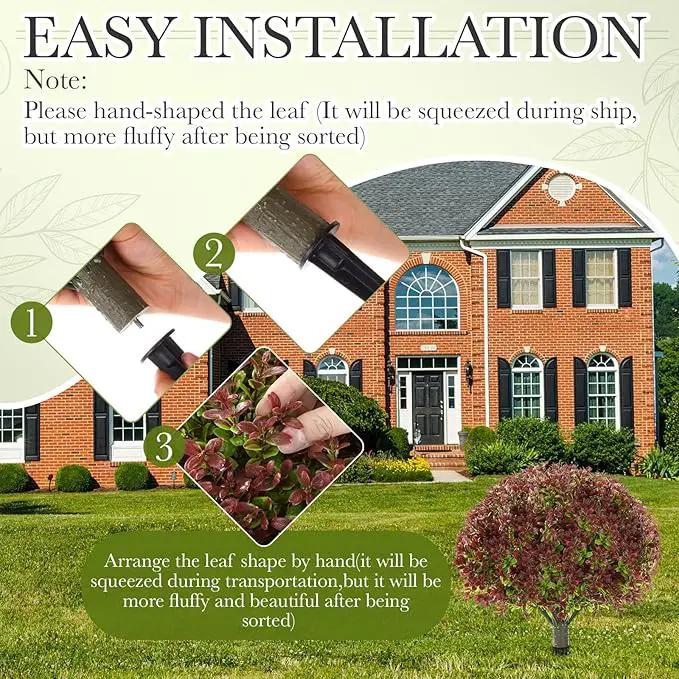 Yunlly 4 Pack 18" Artificial Boxwood Ball Bush Topiary Trees Fake Outdoor Plants, Realistic UV Resistance Faux Shrubs with Spike Greenery Topiary for Front Porch Garden Yard Patio Indoor (Dark Red), photo 5 of 8