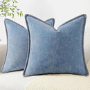 decorUhome Chenille Soft Throw Pillow Covers 24x24 Set of 2, Farmhouse Velvet Neutral Decorative Euro Pillow Covers with Stitched Edge for Couch Sofa Bed Home Decor, Blue by CozyNest Decor