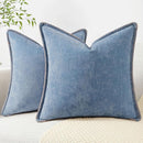 decorUhome Chenille Soft Throw Pillow Covers 26x26 Set of 2, Farmhouse Velvet Neutral Decorative Euro Pillow Covers with Stitched Edge for Couch Sofa Bed Home Decor, Blue by CozyNest Decor
