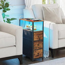 TUTOTAK Narrow LED Night Stand with Charging Station, Slim End Table with Plugins, Tall Side Table with 3 Fabric Drawer, Small Bedside Table with Storage, for Living Room, Brown TB01BB086L by CozyNest Decor