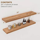 Floating Shelves for Wall Decor, 8" Deep Rustic Solid Elm Wood Floating Shelves Wall Mounted, Wall Shelves with Invisible Bracket for Living Room Bathroom Bedroom Kitchen, 36 Inch Set of 2, Natural by CozyNest Decor