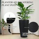 2Pack 22" High Modern Plant Pots Planter-Self-Watering Indoor/Outdoor Planting with Drain Holes, Water Level Monitor, Inner Bucket for Front Porch Patio, Black Rattan Conical by CozyNest Decor