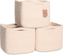 NaturalCozy Storage Cubes 9”x9”x7”Cotton Rope Woven Baskets for Organizing 3-Pack | 9 Inch Cube Storage Bin | Small Basket for Shelf Nursery, Pantry, Decorative Plant, Bathroom Closet, Toy Gift by TinyTreasures Baby Boutique