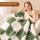 L'AGRATY Chunky Knit Blanket Throw: 50''x60'' Chenille Chunky Knitted Throw Blankets for Bed Couch - Handmade Thick Cable Knit Blanket - Large Crochet Rope Blankets for Home Decor(Green Checkered) by CozyNest Decor