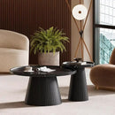 win2win Nesting Coffee Table Set of 2, Modern Coffee Table with Marble Veneer, Fluted Round Tea Table and End Table Set, Minimalist Center Tables for Living Room, Office, Black by CozyNest Decor