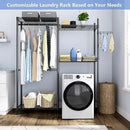 Over Washer and Dryer Shelves,Laundry Room Storage Organization Clothes Drying Rack,4 Tier Adjustable Height Wire Shelving with Wire Basket,Hanger Rod&Hook,Space Saving Shelf by CozyNest Decor