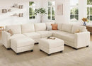 HONBAY Corduroy Sectional Couch with Storage U Shaped Sectional Sofa Modular Sectional Couches for Living Room, Beige by CozyNest Decor