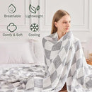 EMME Checkered Throw Blanket Cotton for Couch Soft Muslin Blankets 50"x60" Lightweight Breathable Cooling Soft All Season Gauze, Light Grey by CozyNest Decor
