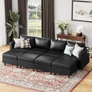 118.5" Luxury Modular Sleeper Sofa Bed with Storage Seat, 8 Seat Sectional Couch Deep Seat with Reversible Chaises & Removable Cover - Black Faux Leather by CozyNest Decor