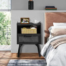 Lerliuo Rattan Nightstands Set of 2, Boho Side Table with Drawer Open Shelf, Cane Accent Bedside End Table with Solid Wood Legs for Bedroom, Dorm and Small Spaces (Black) by CozyNest Decor