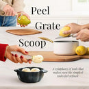 Gold and Beige Kitchen Utensils Set – 8 PC Cooking Gadgets with Mini Gold Whisk and Tongs, Pizza Cutter, Garlic Press, Cheese Grater, Peeler, Can Opener, Scoops – Stylish Beige Kitchen Accessories by CozyNest Decor