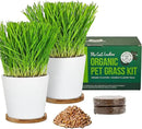 The Cat Ladies Cat Grass Growing kit with Organic Cat Grass Seed, Soil and Two Ceramic Planters with Bamboo Trays Natural Hairball Remedy by GreenHaven Gardens