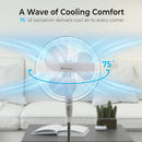 Comfort Zone 18-Inch Oscillating Pedestal Fan with Remote Control, 3-Speed Standing Fan with Adjustable Height (45–52”), Tilt, 4-Hour Timer & Auto Shutoff – Quiet Bedroom Fan, White by CozyNest Decor