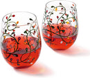 Stemless Christmas Lights Wine Glass Tumblers Glasses Set Of 2 Hand Painted Wine Ornament Light Bulb by The Wine Savant