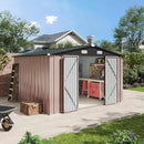 Aoxun 10x10 FT Outdoor Storage Shed Garden Metal Shed with Lockable Door Outdoor Large Shed for Tool, Garbage Can, Bike, Mower, Brown by GreenHaven Gardens