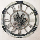 DORBOKER 30" Large Wall Clock Moving Gears,Oversized Industrial Rustic Farmhouse Clocks for Living Room Decor Office Home, Solid Wood Retro Metal HD Tempered Glass Cover,Desert Beige by CozyNest Decor