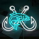 LISIGNVE Crossed Fish Hooks Neon Sign Fishing Led Neon Light for Wall Decor Fish On Light up Sign for Fishing Gear Store Yacht Gift for Father Boy(16.5 * 12.6 In) by CozyNest Decor