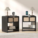 LEVNARY Nightstand Set of 2, Mid-Century Modern Bedside Table with Charging Station and Fabric-Like Textured Drawer, Wooden End Table for Farmhouse Bedroom Living Room (2, Black) by CozyNest Decor