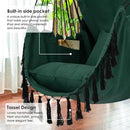 Y- STOP Hammock Chair Hanging Rope Swing, Max 500 Lbs, 2 Cushions Included, Large Macrame Hanging Chair with Pocket for Superior Comfort, with Hardware Kit, Green by GreenHaven Gardens