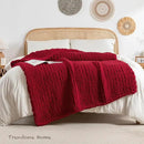 Chunky Knit Blanket Throw, 100% Hand Knit Throw Blanket Handmade Chenille Cable Knit Throw for Couch, Stylish Cozy Soft Rope Knot Crochet Blanket for Home Decor, Red, 50x60 Inches by CozyNest Decor