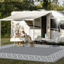 GENIMO Outdoor Rug Waterproof Area 10'x14' for Patio, Foldable Reversible Plastic Straw Carpet for Travel Trailers, Outside Mat for Rv, Deck, Picnic, Porch, Camper, Balcony, Beach, Grey & White by CozyNest Decor