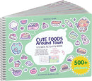 Girly Sticker Book Activity for Kids, Cute Foods Around Town by Cupkin, Toddler Airplane Travel Essentials, 500+ Stickers for Kids 12 Scenes + Coloring Book Pages, Crafts Ages 2-8 by TinyTreasures Baby Boutique
